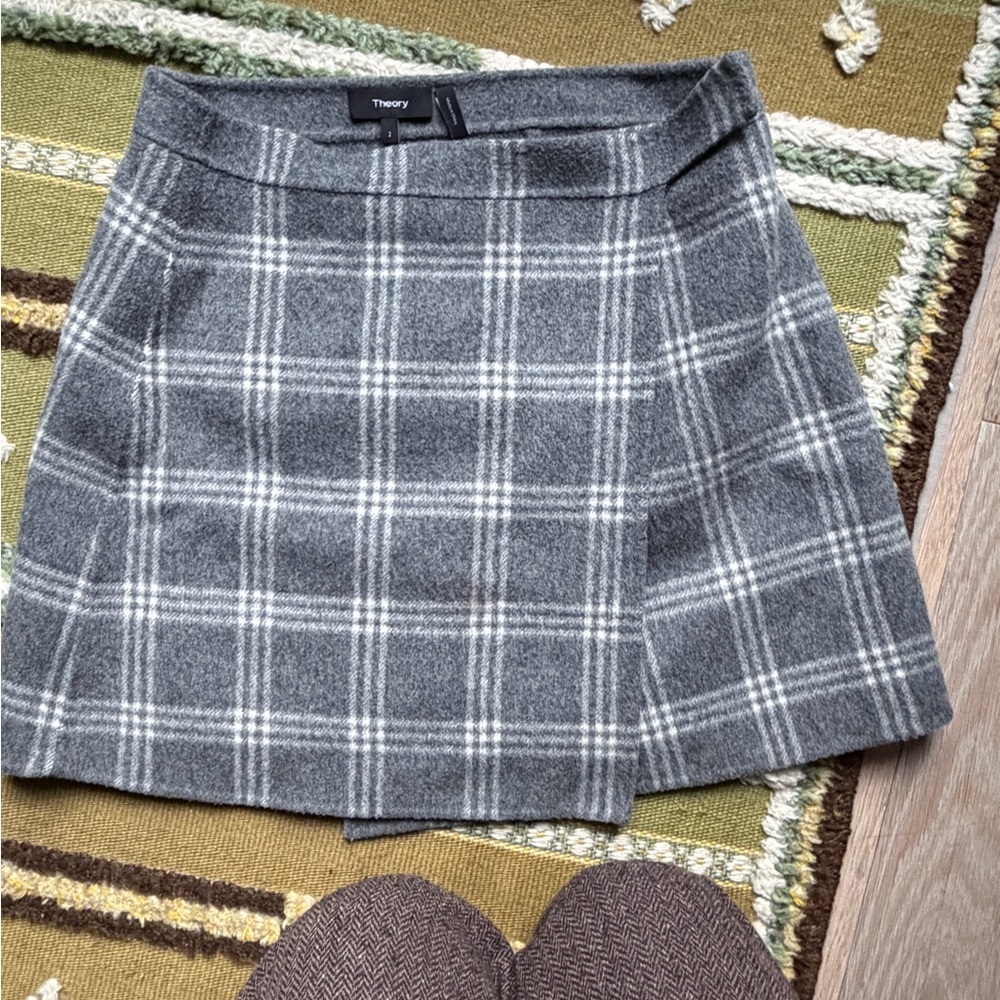 Theory Charcoal Checkered Mini Skirt